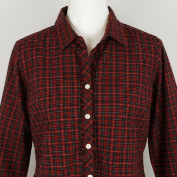 Eddie Bauer Women's Petite Small Black Red Plaid Long Sleeve Button Up Shirt - Picture 2 of 7